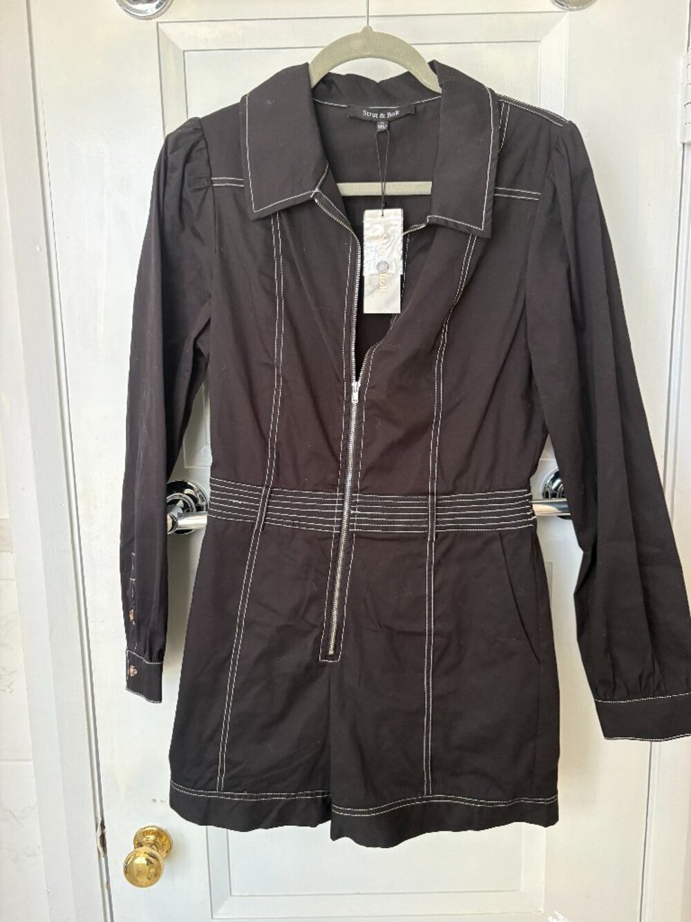 Strut & Bolt Black Contrast Stitch Zip Romper Size S NWT